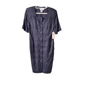 JSong  100% Linen Dress Womens Size 8 NEW Vintage Black Lightweight Career Work
